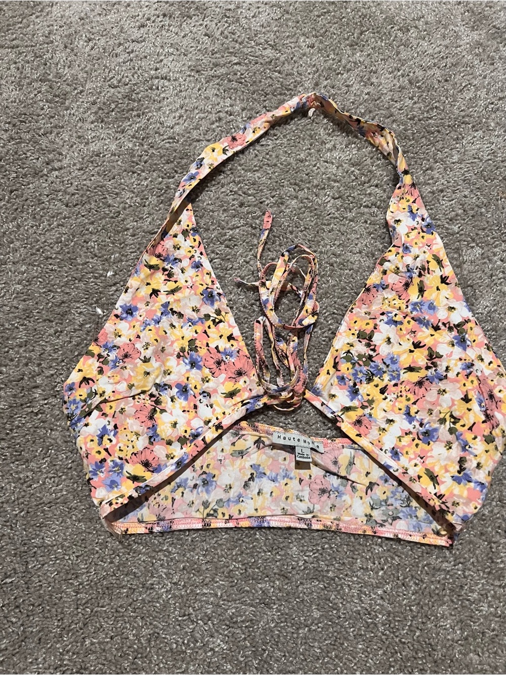 Fashion Nova Floral Halter Crop Top - Pink Yellow Blue